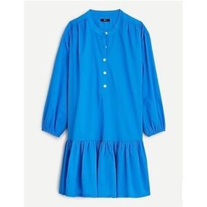 J Crew Swingy Cover Up Dress Blue Oversized Cotton Long Sleeve Tiered Size S